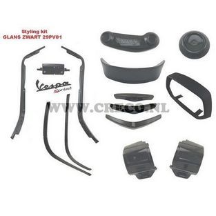 Complete styling / sierlijst set Vespa Sprint glans zwart 8-delig (tot 2018)